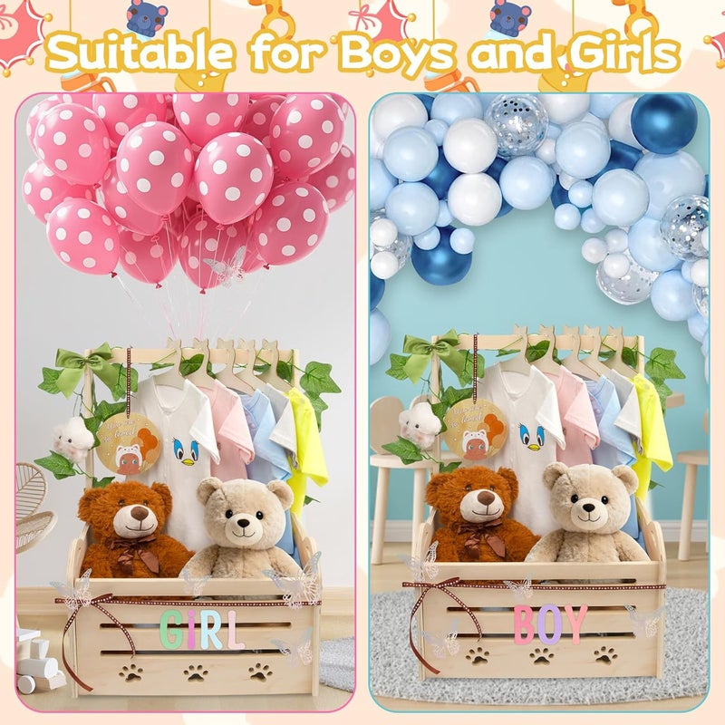 FVNPIHAM Wooden Baby Shower Crate Closet, Cute Cat Baby Shower Closet Basket with Handle, Gender Reveal Storage Box for Pregnancy New Parent, Personalized Baby Gifts Basket - Image 3